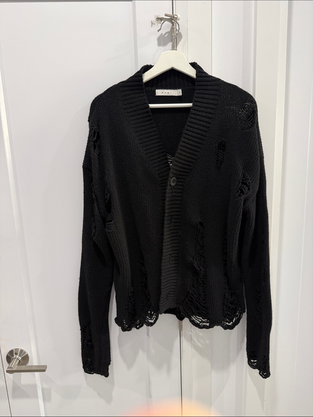MNML Black Distressed V-Neck Button Cardigan